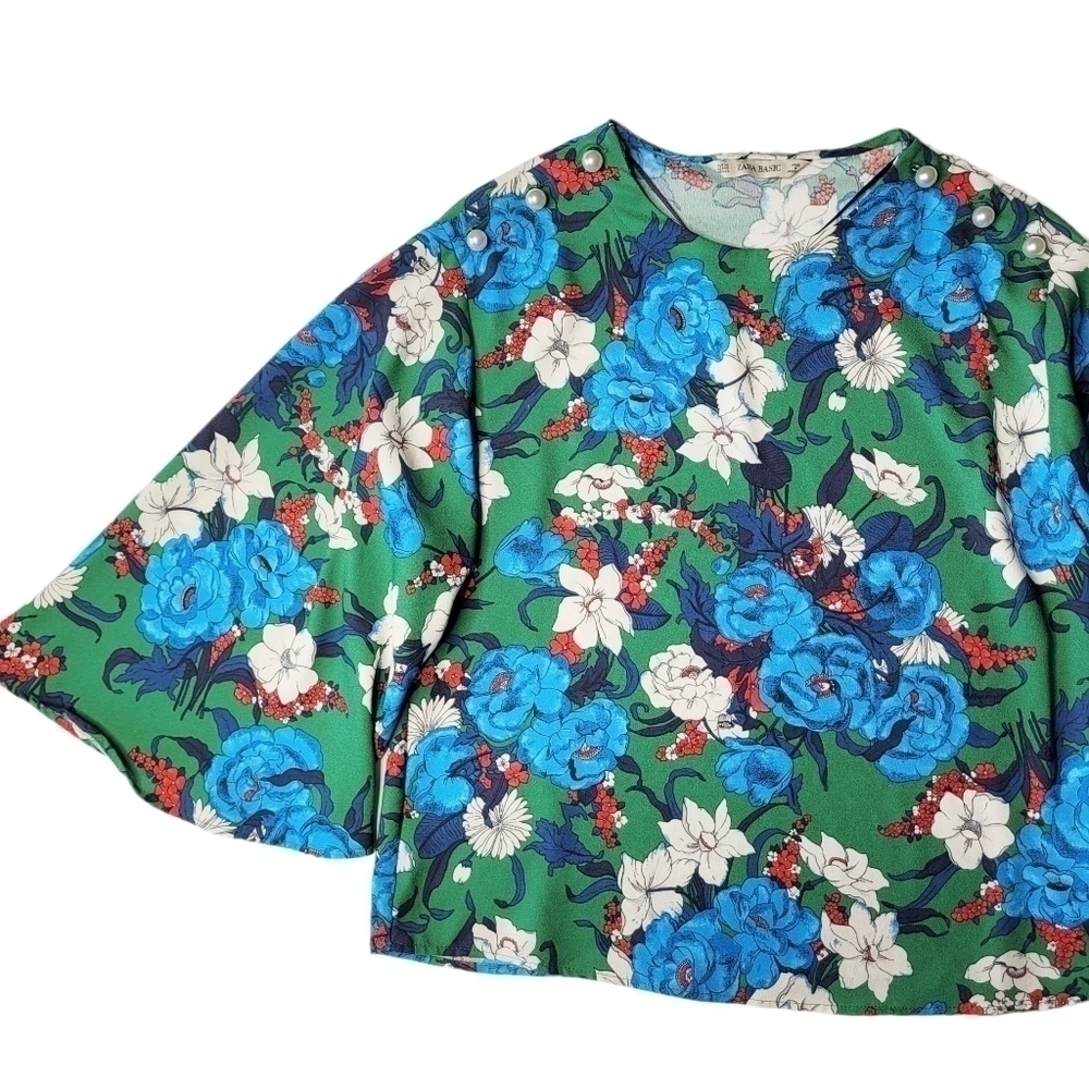 Zara Floral Kimono Sleeve Blouse XS - Picture 2 of 9